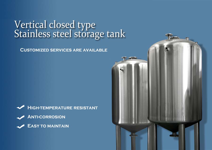 Stainless steel vertical closed storage tank